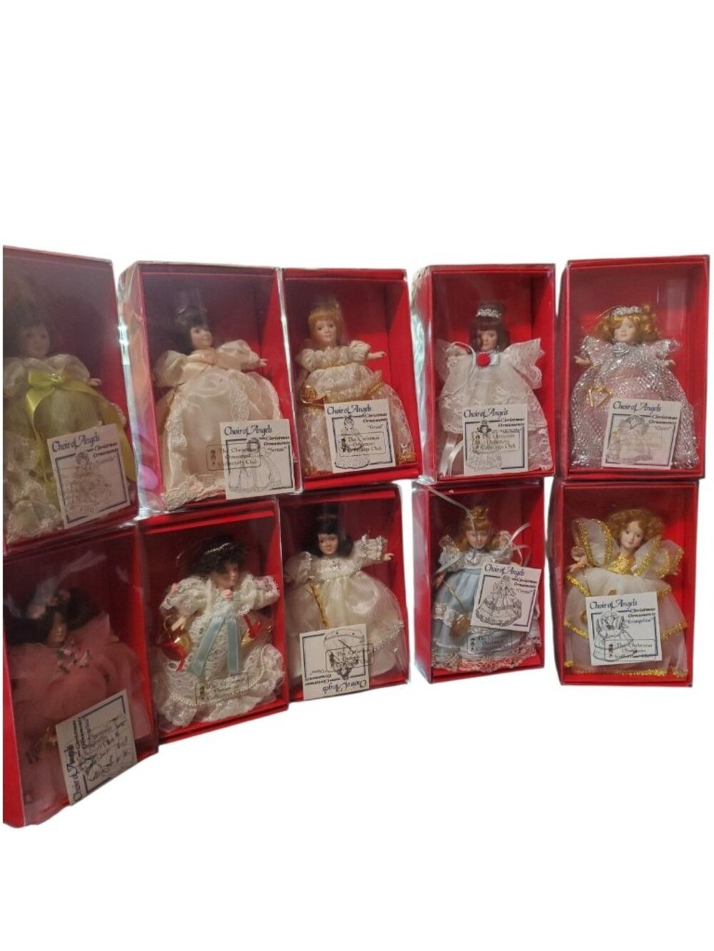 Choir of Angels 1987 vtg porcelain doll Christmas tree ornaments Lot of 10